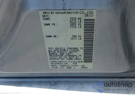 2015 Nissan Altima 2.5 S from USA, damaged, VIN 1N4AL3AP5FC570288